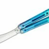 Heibel Knives Invictus Balisong #119 Butterfly Knife 4.75″ RWL-34 Stonewashed Harpoon Blade, Blue/Green Fade Integral Tapered Full Channel Titanium Handles -SANFORD CUSTOM KNIVES Sales HEIINV119 1