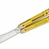 Heibel Knives Invictus Balisong #121 Butterfly Knife 4.75″ RWL-34 Stonewashed Harpoon Blade, Gold Integral Tapered Full Channel Titanium Handles -SANFORD CUSTOM KNIVES Sales HEIINV121 1