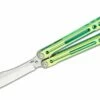 Heibel Knives Invictus Balisong #95 Butterfly Knife 4.75″ RWL-34 Stonewashed Harpoon Blade, Green Integral Tapered Full Channel Titanium Handles -SANFORD CUSTOM KNIVES Sales HEIINV95 1