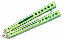 Heibel Knives Invictus Balisong #95 Butterfly Knife 4.75″ RWL-34 Stonewashed Harpoon Blade, Green Integral Tapered Full Channel Titanium Handles 9 Heibel Knives Invictus Balisong #95 Butterfly Knife 4.75″ RWL-34 Stonewashed Harpoon Blade, Green Integral Tapered Full Channel Titanium Handles -SANFORD CUSTOM KNIVES Sales HEIINV95 4