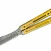 Heibel Knives Invictus Balisong #98 Butterfly Knife 4.75″ RWL-34 Acid Washed Harpoon Blade, Gold Integral Tapered Full Channel Titanium Handles -SANFORD CUSTOM KNIVES Sales HEIINV98 1