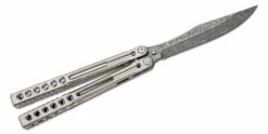 Heibel Knives Invictus Balisong Butterfly Knife 4.75″ RWL-34 Acid Washed Harpoon Blade, Integral Tapered Full Channel Titanium Handles -SANFORD CUSTOM KNIVES Sales HEIINVASW 2