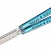Joseph Hansen Custom Solo #051 Butterfly Knife 4.5″ S35VN Zirblasted Blade, Blue/Purple Anodized Sandwich Titanium Handles