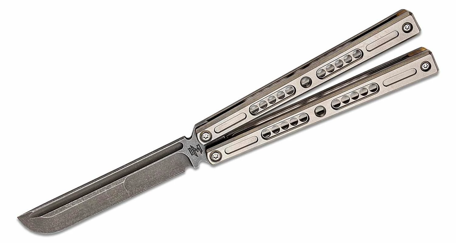 Joseph Hansen Custom Solo #068 Butterfly Knife 4.5″ S35VN Acid Washed Blade, Zirblasted Sandwich Titanium Handles 3 Joseph Hansen Custom Solo #068 Butterfly Knife 4.5″ S35VN Acid Washed Blade, Zirblasted Sandwich Titanium Handles