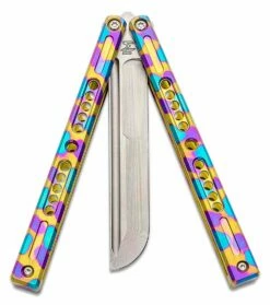 Joseph Hansen Custom Solo #080 Butterfly Knife 4.5″ S35VN Zirblasted Blade, Bacteria Anodized Sandwich Titanium Handles -SANFORD CUSTOM KNIVES Sales HMSOLO080 3