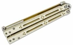 Hom Design Basilisk-R Balisong Butterfly Knife 4.625″ 154CM Recurve Bowie Blade, Ivory G10 Handles With Bronze Titanium Liners -SANFORD CUSTOM KNIVES Sales HOMBSLSKRIVGnc