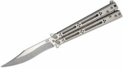 Hom Design Basilisk-R Balisong Butterfly Knife 4.625″ 154CM Recurve Bowie Blade, Titanium Handles With Carbon Fiber Spacers -SANFORD CUSTOM KNIVES Sales HOMBSLSKRTICFn