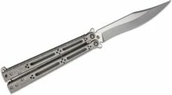 Hom Design Basilisk-R Balisong Butterfly Knife 4.625″ 154CM Recurve Bowie Blade, Titanium Handles With Stainless Steel Spacers