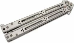 Hom Design Basilisk-R Balisong Butterfly Knife 4.625″ 154CM Recurve Bowie Blade, Titanium Handles With Titanium Spacers -SANFORD CUSTOM KNIVES Sales HOMBSLSKRTInb