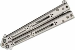 Hom Design Basilisk-R Balisong Butterfly Knife 4.625″ 154CM Recurve Bowie Blade, Titanium Handles With Titanium Spacers -SANFORD CUSTOM KNIVES Sales HOMBSLSKRTInc