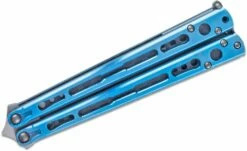 Hom Design Chimera Premium Balisong Butterfly Knife 4.75″ CPM-S35VN Satin Blade, Blue Titanium Handles With Carbon Fiber Liners -SANFORD CUSTOM KNIVES Sales HOMCHMPRBLna 1