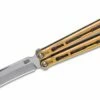 Hom Design Chimera Premium Balisong Butterfly Knife 4.75″ CPM-S35VN Satin Blade, Gold Titanium Handles With Carbon Fiber Liners -SANFORD CUSTOM KNIVES Sales HOMCHMPRGDn