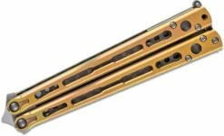 Hom Design Chimera Premium Balisong Butterfly Knife 4.75″ CPM-S35VN Satin Blade, Gold Titanium Handles With Carbon Fiber Liners -SANFORD CUSTOM KNIVES Sales HOMCHMPRGDna