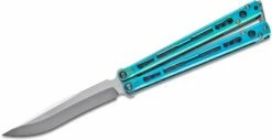Hom Design Chimera Premium Balisong Butterfly Knife 4.75″ CPM-S35VN Satin Blade, Teal Titanium Handles With Carbon Fiber Liners