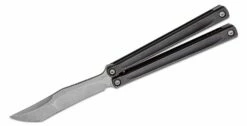 JK Designs Custom Embargo #034 Butterfly Knife 4.625″ S35VN Media Blasted Blade, Blackened Sandwich Titanium Handles – Bushing Pivot