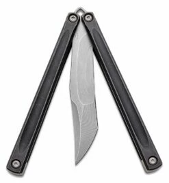 JK Designs Custom Embargo #034 Butterfly Knife 4.625″ S35VN Media Blasted Blade, Blackened Sandwich Titanium Handles – Bushing Pivot -SANFORD CUSTOM KNIVES Sales JKDEMBARGO034 3