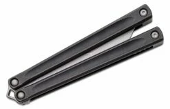 JK Designs Custom Embargo #034 Butterfly Knife 4.625″ S35VN Media Blasted Blade, Blackened Sandwich Titanium Handles – Bushing Pivot -SANFORD CUSTOM KNIVES Sales JKDEMBARGO034 4