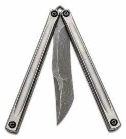 JK Designs Custom Embargo #039 Butterfly Knife 4.625″ S35VN Acid Washed Blade, Zirblasted Sandwich Titanium Handles – Bushing Pivot -SANFORD CUSTOM KNIVES Sales JKDEMBARGO039 3