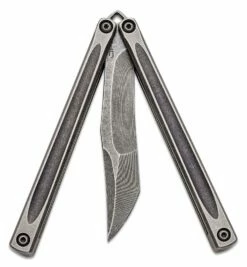 JK Designs Custom Embargo #092 Butterfly Knife 4.625″ S35VN Black Washed Blade, Black Washed Sandwich Titanium Handles – Bushing Pivot -SANFORD CUSTOM KNIVES Sales JKDEMBARGO092 3