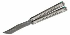 JK Designs Custom Embargo #132 Butterfly Knife 4.625″ S35VN Acid Washed Blade, Zirblasted Sandwich Titanium Handles With Hole Pattern – Bushing Pivot