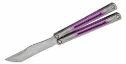 JK Designs Custom Embargo #157 Butterfly Knife 4.625″ S35VN Stonewashed Blade, Stonewashed Pink Fade Sandwich Titanium Handles With Slot Pattern – Bushing Pivot
