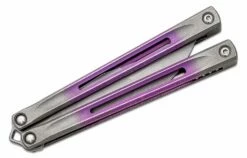 JK Designs Custom Embargo #157 Butterfly Knife 4.625″ S35VN Stonewashed Blade, Stonewashed Pink Fade Sandwich Titanium Handles With Slot Pattern – Bushing Pivot -SANFORD CUSTOM KNIVES Sales JKDEMBARGO157 4