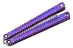 JK Designs Custom Embargo #187 Butterfly Knife 4.625″ S35VN Stonewashed Blade, Purple Anodized Sandwich Titanium Handles – Bushing Pivot -SANFORD CUSTOM KNIVES Sales JKDEMBARGO187 4