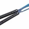 JK Designs Custom Orca Trainer Butterfly Knife 4.375″ Blue Titanium Blade, Integral Black G10 Handles – Bushing Pivot -SANFORD CUSTOM KNIVES Sales JKDORCATBKBL 2