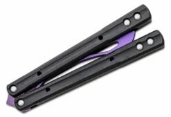 JK Designs Custom Orca Trainer Butterfly Knife 4.375″ Purple Titanium Blade, Integral Black G10 Handles – Bushing Pivot 9 JK Designs Custom Orca Trainer Butterfly Knife 4.375″ Purple Titanium Blade, Integral Black G10 Handles – Bushing Pivot -SANFORD CUSTOM KNIVES Sales JKDORCATBKPR 4
