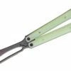 JK Designs Custom Orca Trainer Butterfly Knife 4.375″ Denim Black Titanium Blade, Integral Jade G10 Handles – Bushing Pivot -SANFORD CUSTOM KNIVES Sales JKDORCATJDDB 1