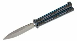 Kershaw 5150CF Lucha Balisong Butterfly Knife 4.6″ CPM-20CV Working Spear Point Blade, Carbon Fiber Handles With Blue Titanium Liners