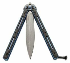 Kershaw 5150CF Lucha Balisong Butterfly Knife 4.6″ CPM-20CV Working Spear Point Blade, Carbon Fiber Handles With Blue Titanium Liners -SANFORD CUSTOM KNIVES Sales KS5150CF 3