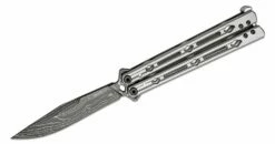 Kershaw 5150DAM Lucha Balisong Butterfly Knife 4.6″ Damascus Clip Point Blade, Stainless Steel Handles