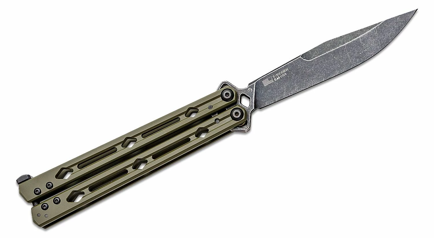 Kershaw 5150ODBW Lucha Balisong Butterfly Knife 4.6″ BlackWashed Sandvik 14C28N Clip Point Blade, OD Green Stainless Steel Handles 4 Kershaw 5150ODBW Lucha Balisong Butterfly Knife 4.6″ BlackWashed Sandvik 14C28N Clip Point Blade, OD Green Stainless Steel Handles - Image 2