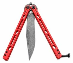 Kershaw 5150RDBW Lucha Balisong Butterfly Knife 4.6″ BlackWashed Sandvik 14C28N Clip Point Blade, Red Stainless Steel Handles -SANFORD CUSTOM KNIVES Sales KS5150RDBW 3