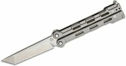 Mantis Flux BladeXchange Balisong Butterfly Knife 4.4″ 154CM Satin Tanto Blade, Milled Titanium Handles
