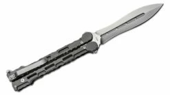 Mantis Mothra BladeXchange Balisong Butterfly Knife 4.45″ 154CM Satin Single-Edge Dagger Blade, Milled Bead Blasted Titanium Handles
