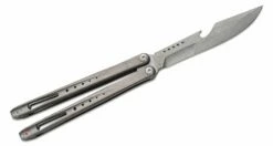 Prince Customs SYN #029 Balisong Butterfly Knife 4.625″ CTS-204P Blasted Guandao Blade, Gray Titanium Handles, Zirconium Spacers, TruGlo Handle Indicators -SANFORD CUSTOM KNIVES Sales PNCSYN029 2