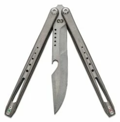 Prince Customs SYN #029 Balisong Butterfly Knife 4.625″ CTS-204P Blasted Guandao Blade, Gray Titanium Handles, Zirconium Spacers, TruGlo Handle Indicators -SANFORD CUSTOM KNIVES Sales PNCSYN029 3
