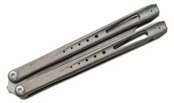 Prince Customs SYN #029 Balisong Butterfly Knife 4.625″ CTS-204P Blasted Guandao Blade, Gray Titanium Handles, Zirconium Spacers, TruGlo Handle Indicators -SANFORD CUSTOM KNIVES Sales PNCSYN029 4