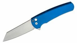 Pro-Tech 5201 Malibu Manual Flipper Knife 3.30″ CPM-20CV Stonewashed Reverse Tanto Blade, Blue Aluminum Handles