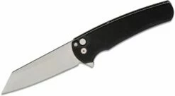 Pro-Tech 5201 Malibu Manual Flipper Knife 3.30″ CPM-20CV Stonewashed Reverse Tanto Blade, Black Aluminum Handles