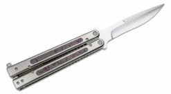 Sam Eddleman Custom Weehawk Balisong Butterfly Knife 4.25″ N690 Full Polished Blade, Polished Titanium Handles With Purple/Black FatCarbon Inlays With Latch -SANFORD CUSTOM KNIVES Sales SEKWHBSMPBP 2