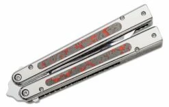Sam Eddleman Custom Weehawk Balisong Butterfly Knife 4.25″ N690 Mirror Polished Blade, Polished Titanium Handles With Red/Black FatCarbon Inlays -SANFORD CUSTOM KNIVES Sales SEKWHBSMPBR 4