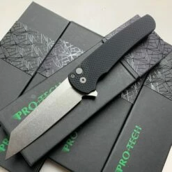 Pro-Tech Malibu Reverse Tanto Flipper Black (3.3″ Stonewash) Textured Handle